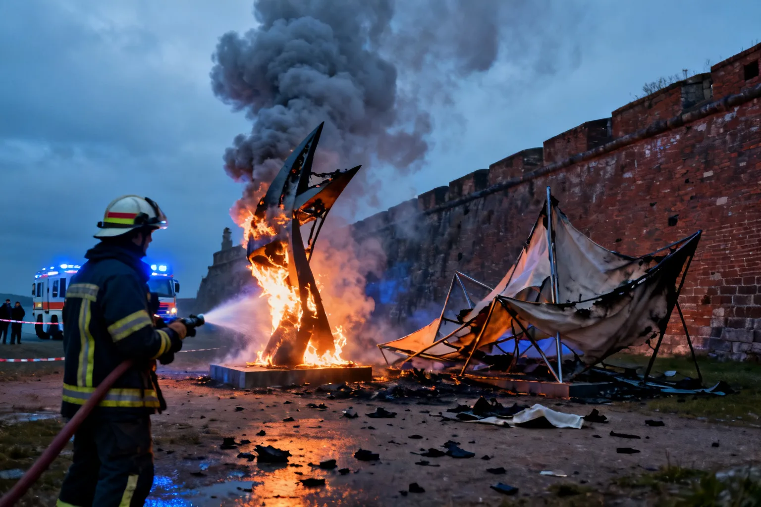 Pożar instalacji artystycznej przy Fort Wola 22 na Bemowie