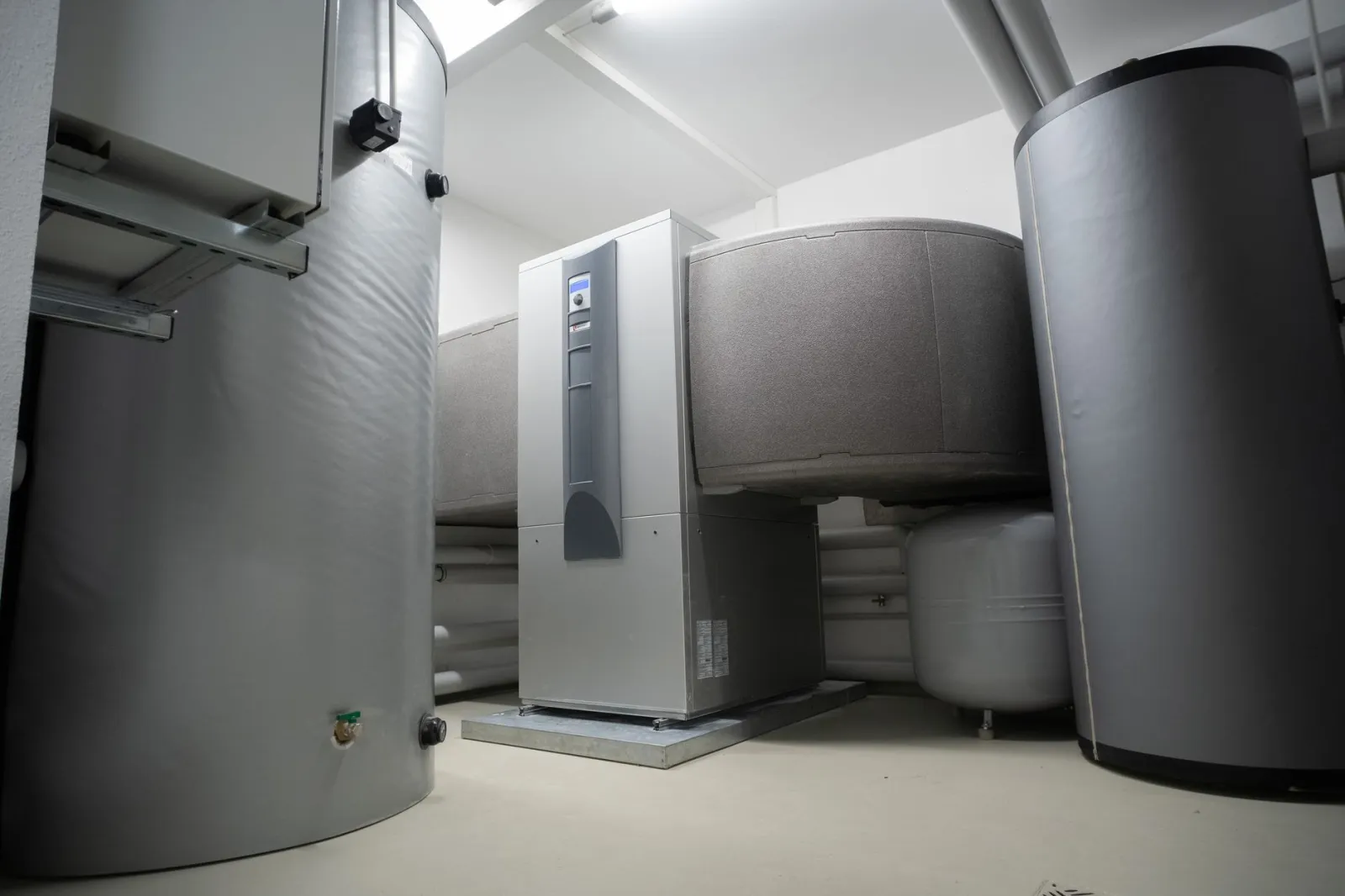 Efficient and innovative heat pump system in an indoor setting for advanced heating solutions.