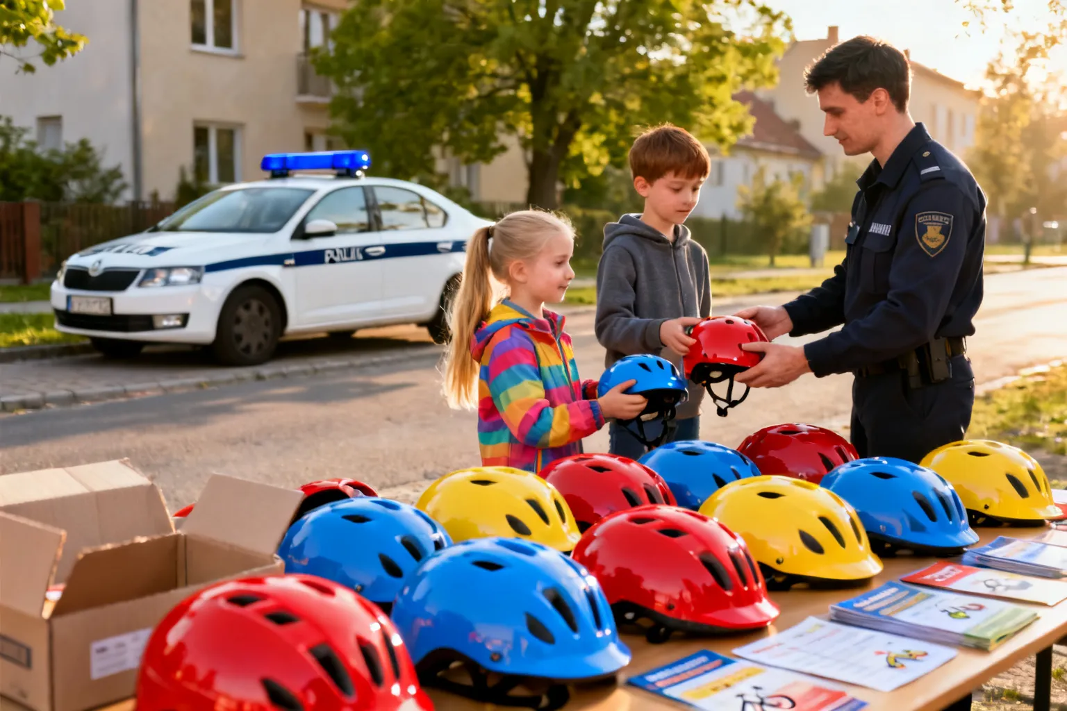 Kaski dla młodych rowerzystów w Ojrzanowie podczas akcji policji