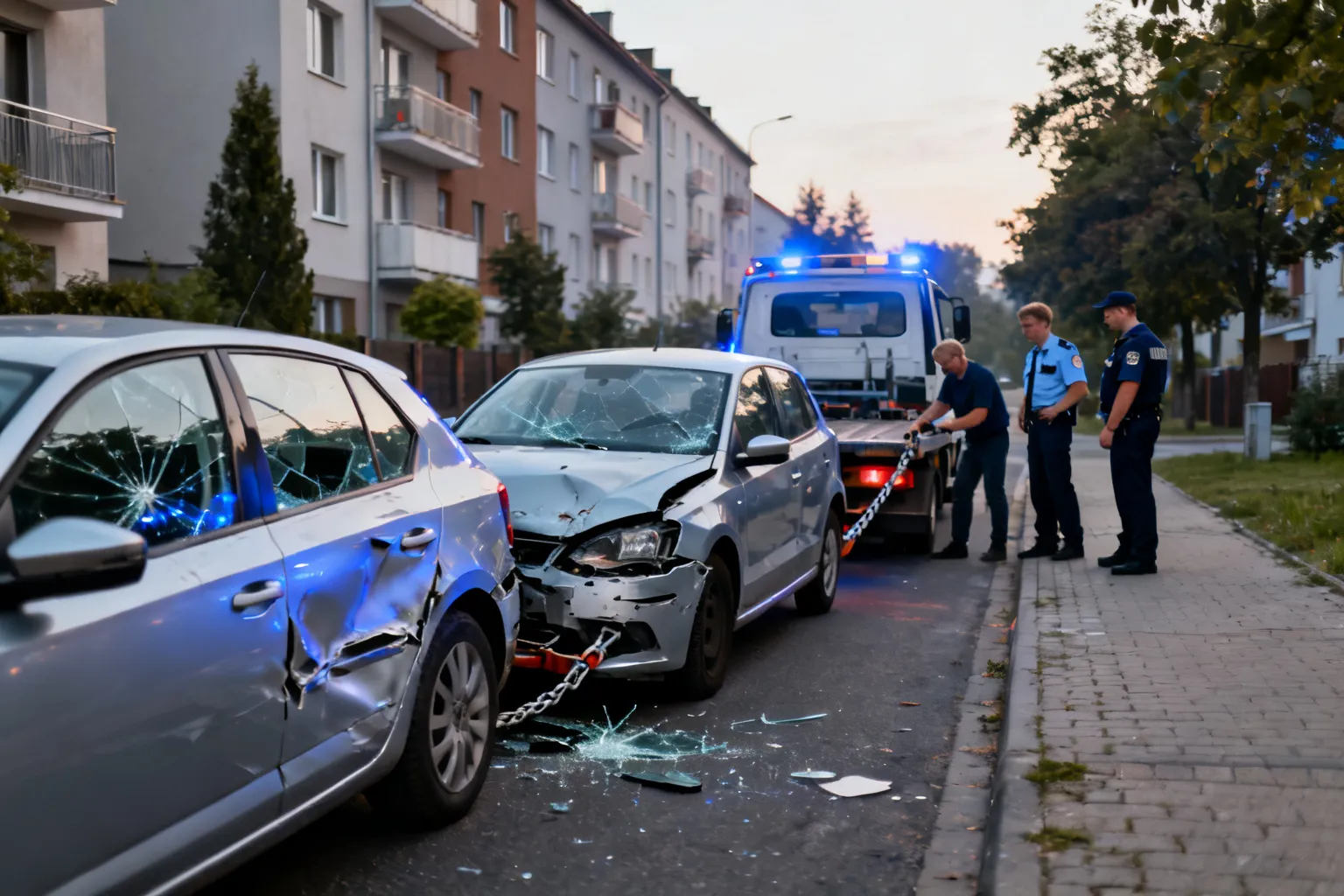 Wypadek ul. Abrahama Gocław — kierowca z zakazem wjechał w zaparkowane auta