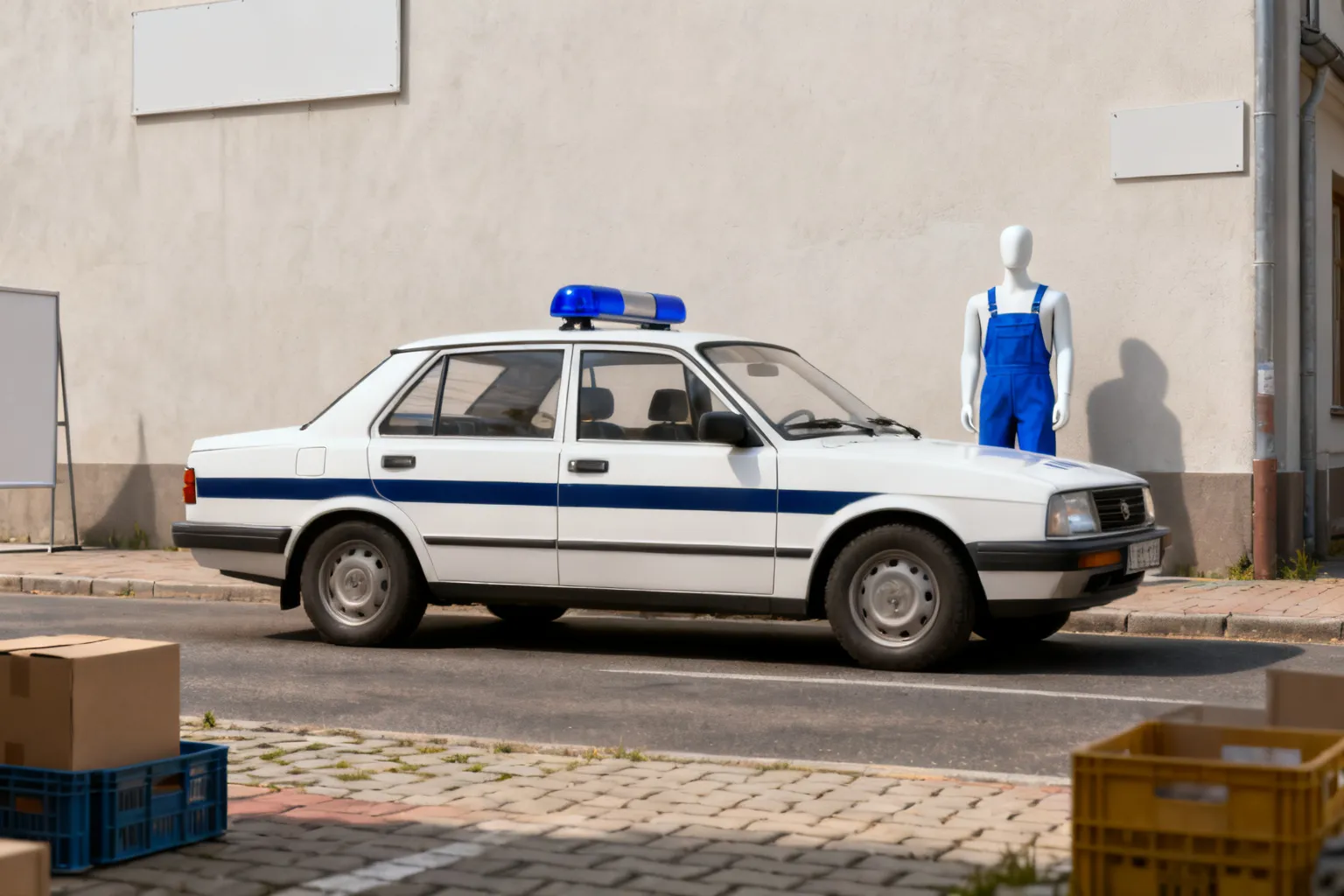 Poszukiwany mężczyzna w niebieskich ogrodniczkach