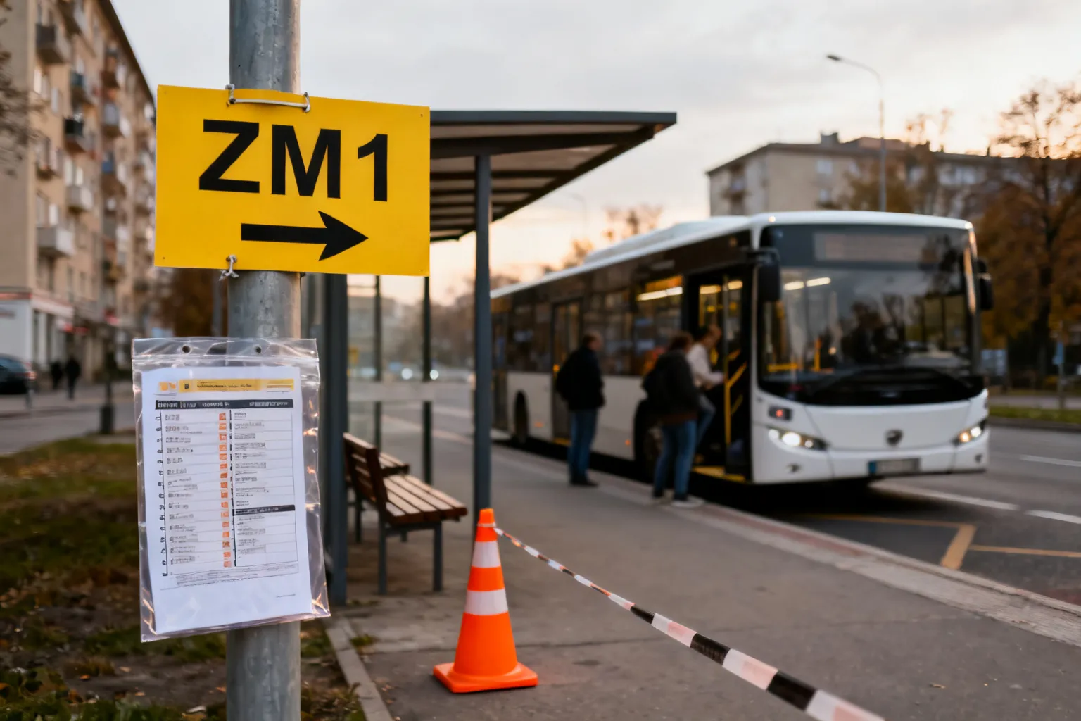 Oznaczenia ZM1 Wilanowska Warszawa — pilotaż prowadzący do autobusów zastępczych