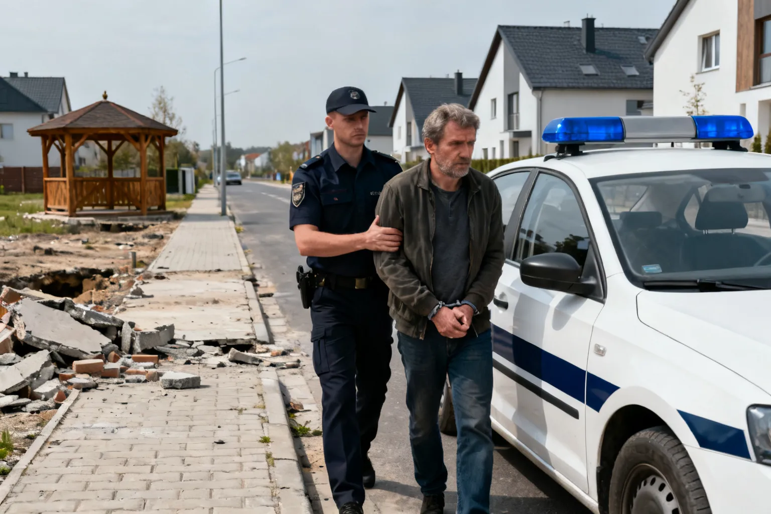 Otwock: 41-latek zatrzymany za rozbiórkę chodnika i altany
